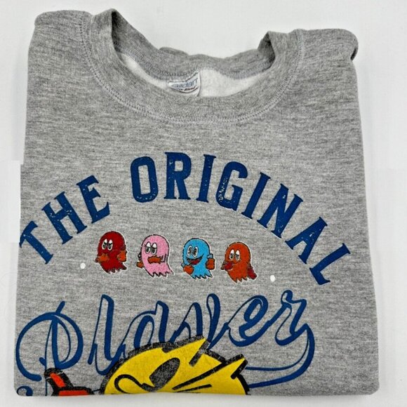 PacMan Sweater M Grey VIntage Game Sweatshirt Soft Gamer Pullover Crew Neck Top - Picture 2 of 5